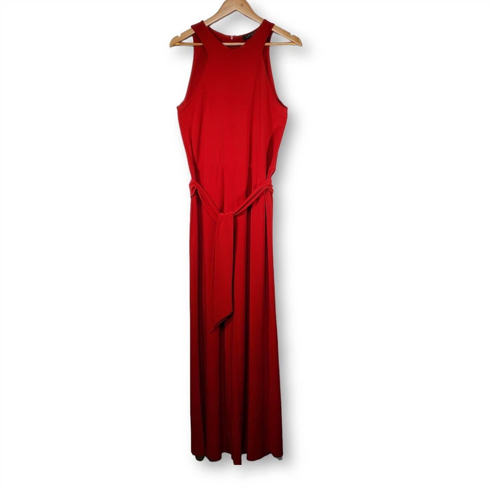 Lauren Ralph Lauren Sleeveless Belted Jumpsuit Red Size Medium